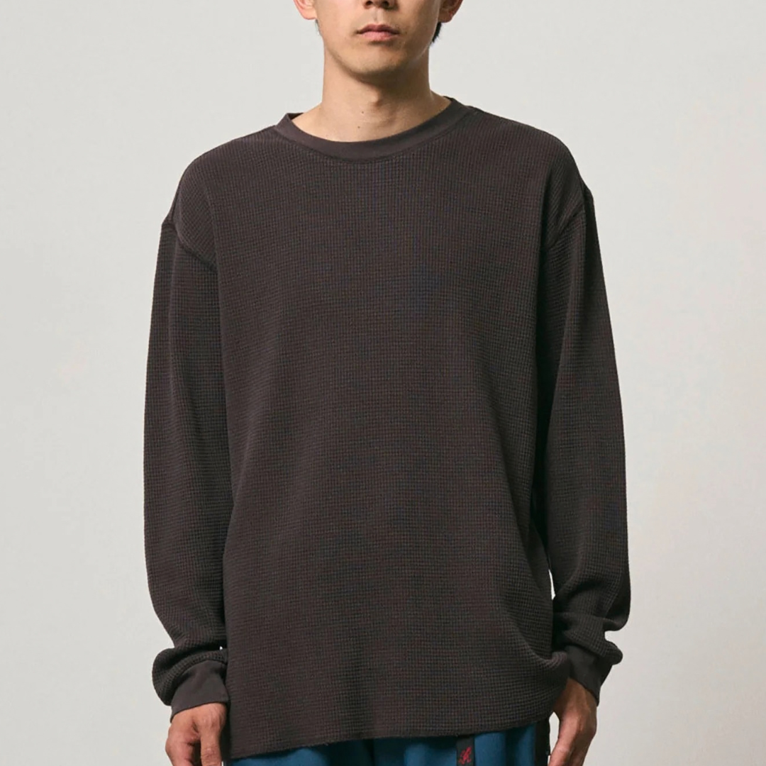 Gramicci Waffle Crew Long Sleeve T-Shirt in Fossil Pigment