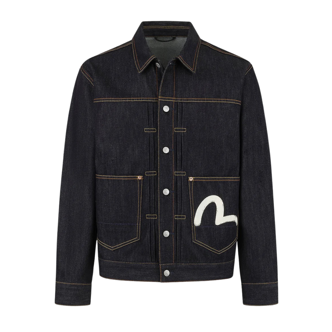Evisu Ecru Seagull Denim Jacket in Raw Indigo