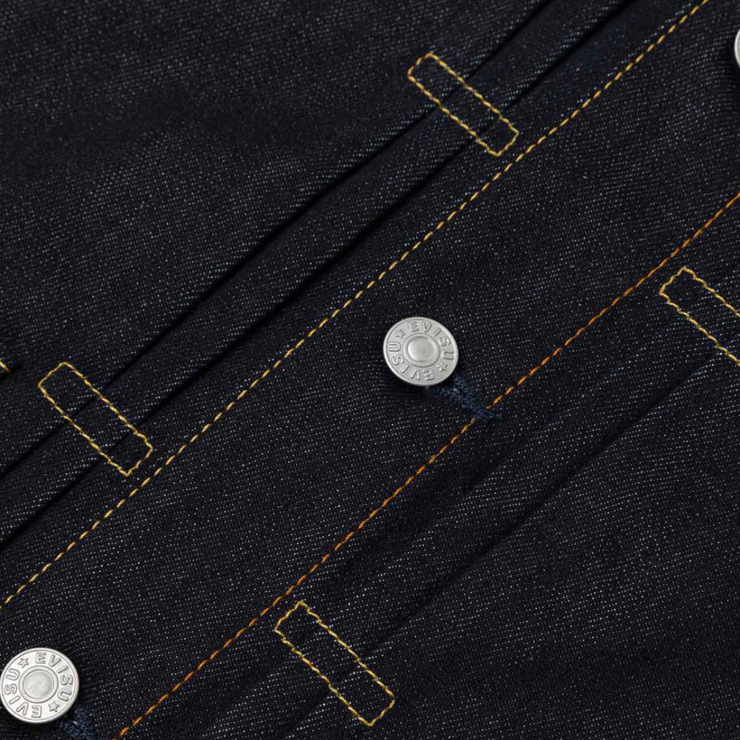 Evisu Ecru Seagull Denim Jacket in Raw Indigo