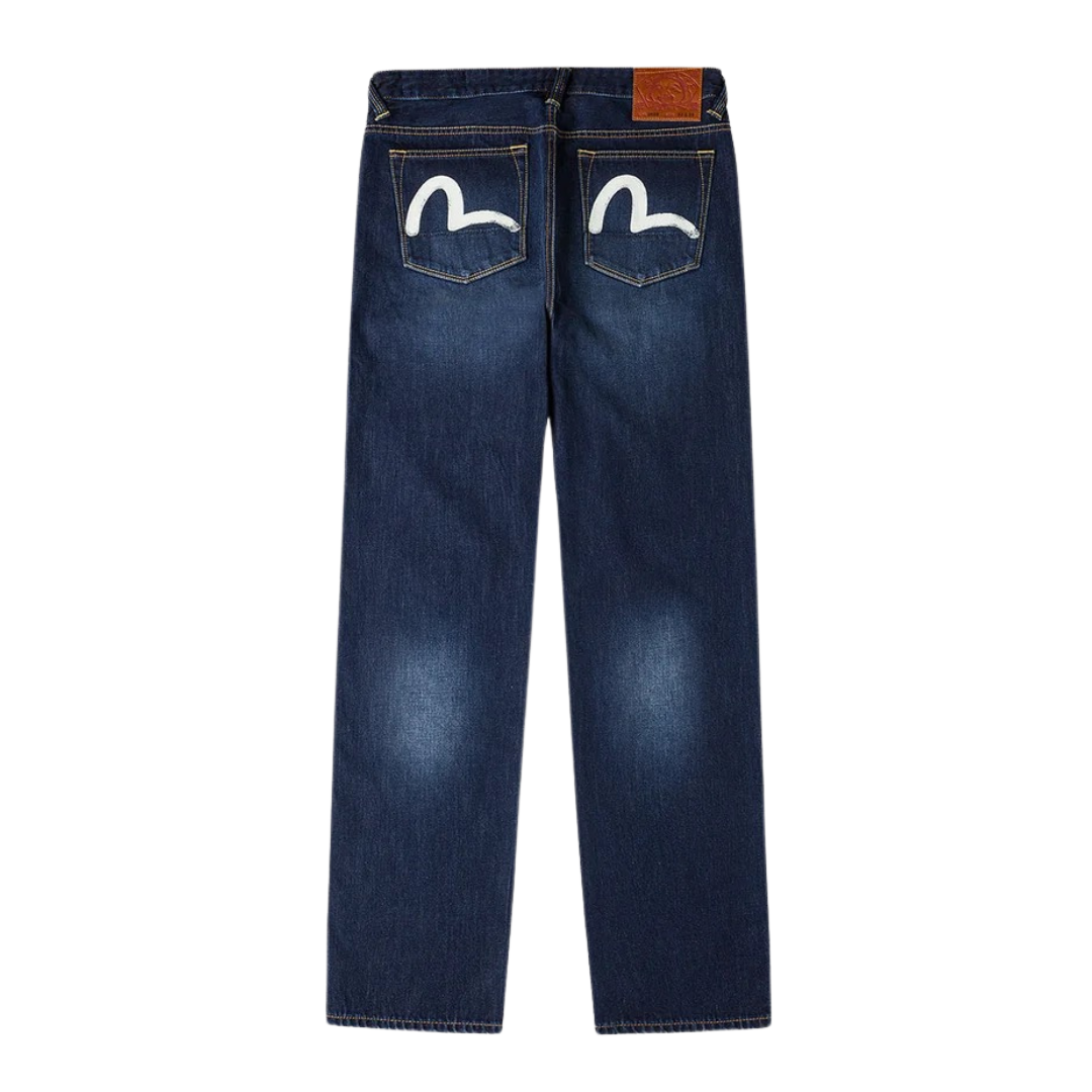 Evisu Ecru Seagull Regular Fit Jeans in Raw Indigo