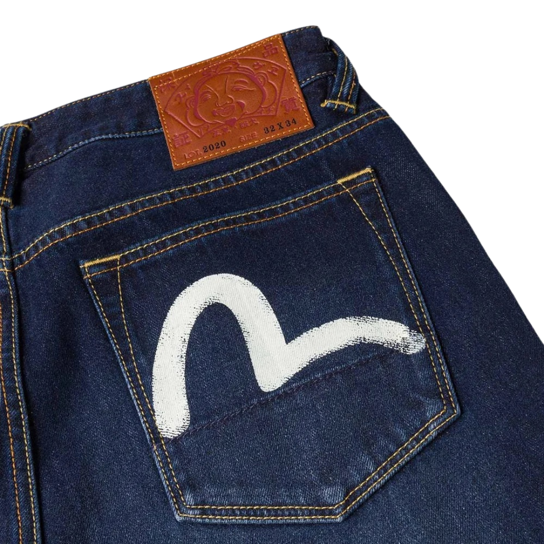 Evisu Ecru Seagull Regular Fit Jeans in Raw Indigo