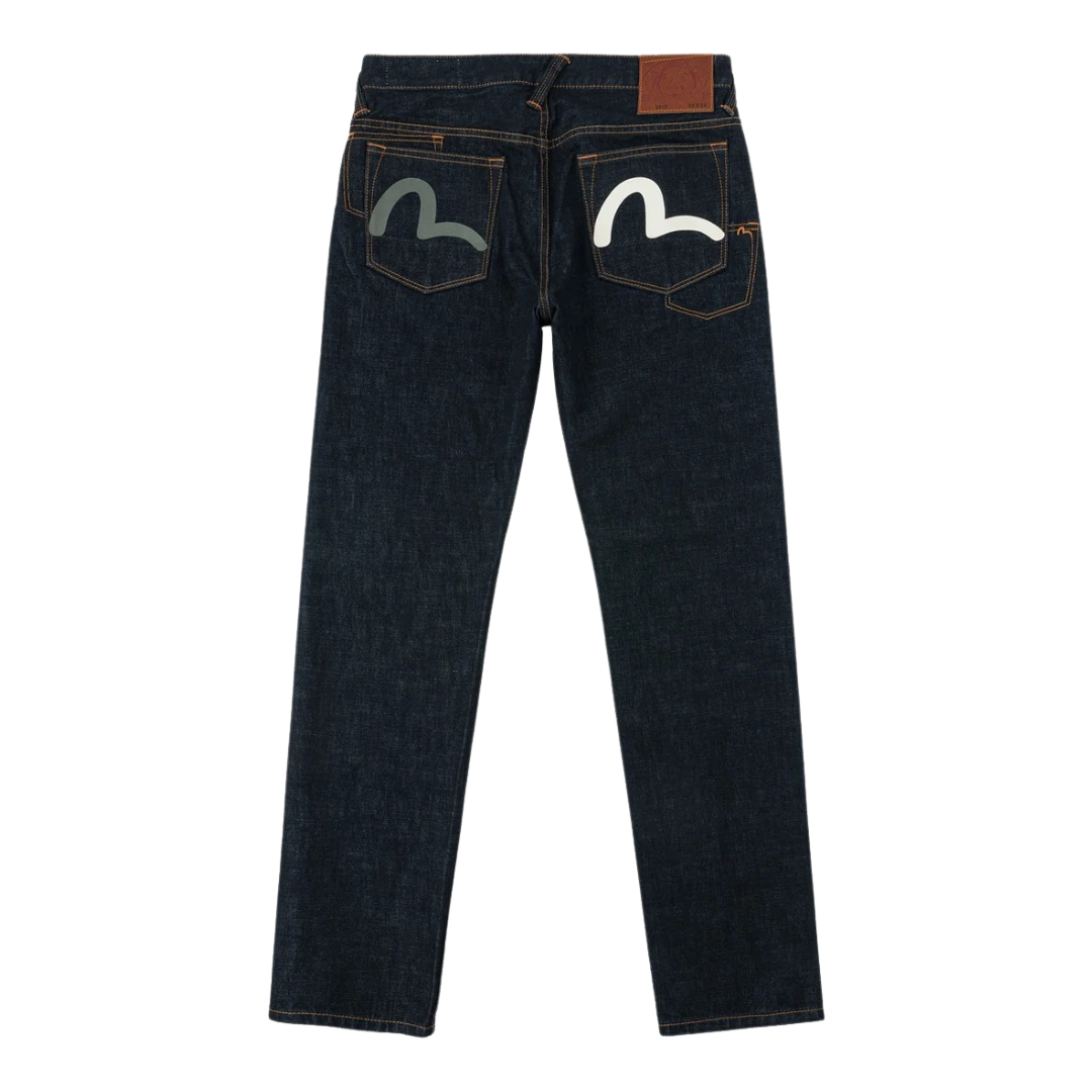 Evisu Seagull Printed Selvedge Jeans in Raw Indigo
