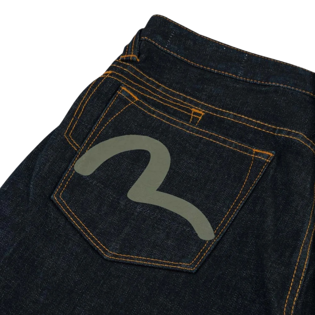 Evisu Seagull Printed Selvedge Jeans in Raw Indigo