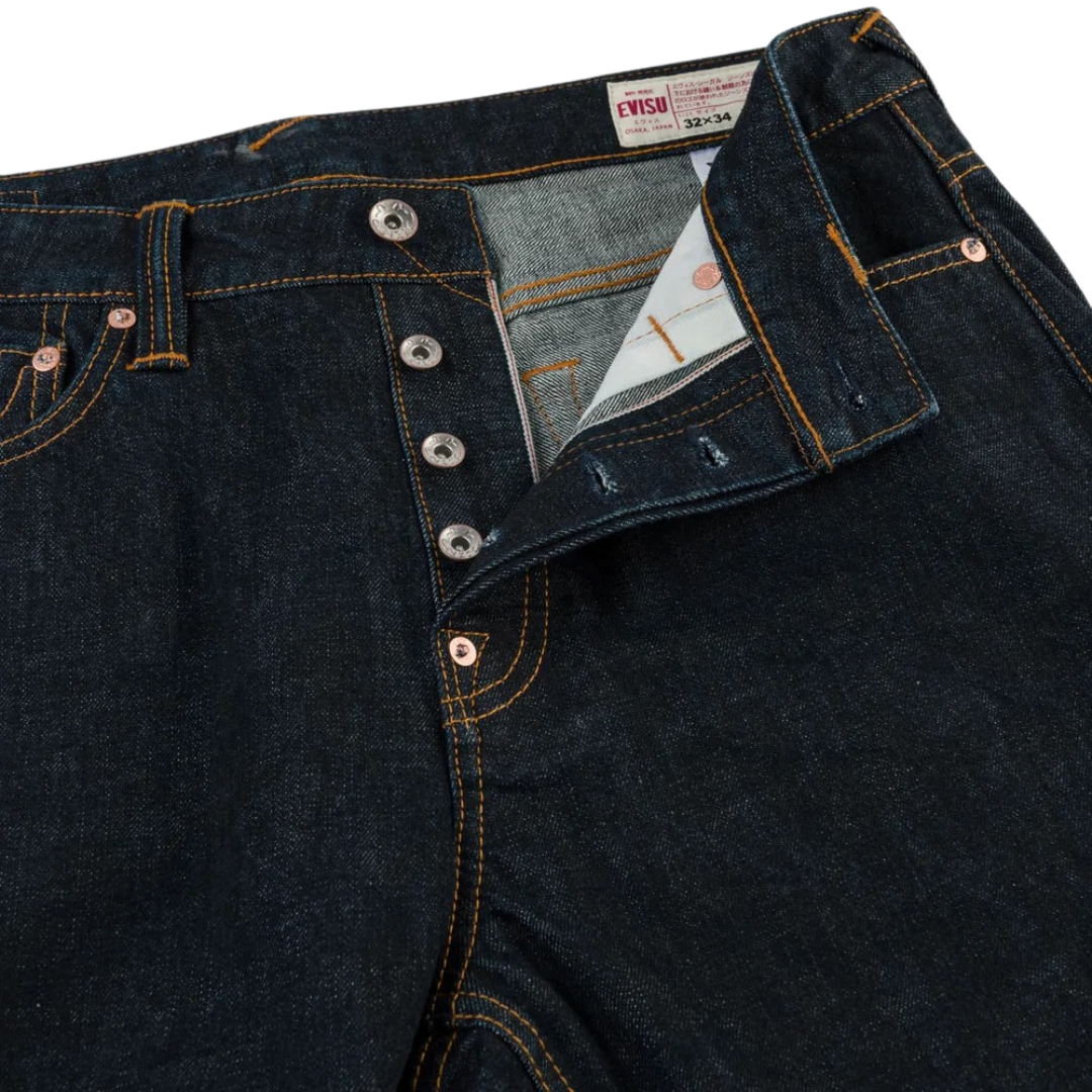 Evisu Seagull Printed Selvedge Jeans in Raw Indigo
