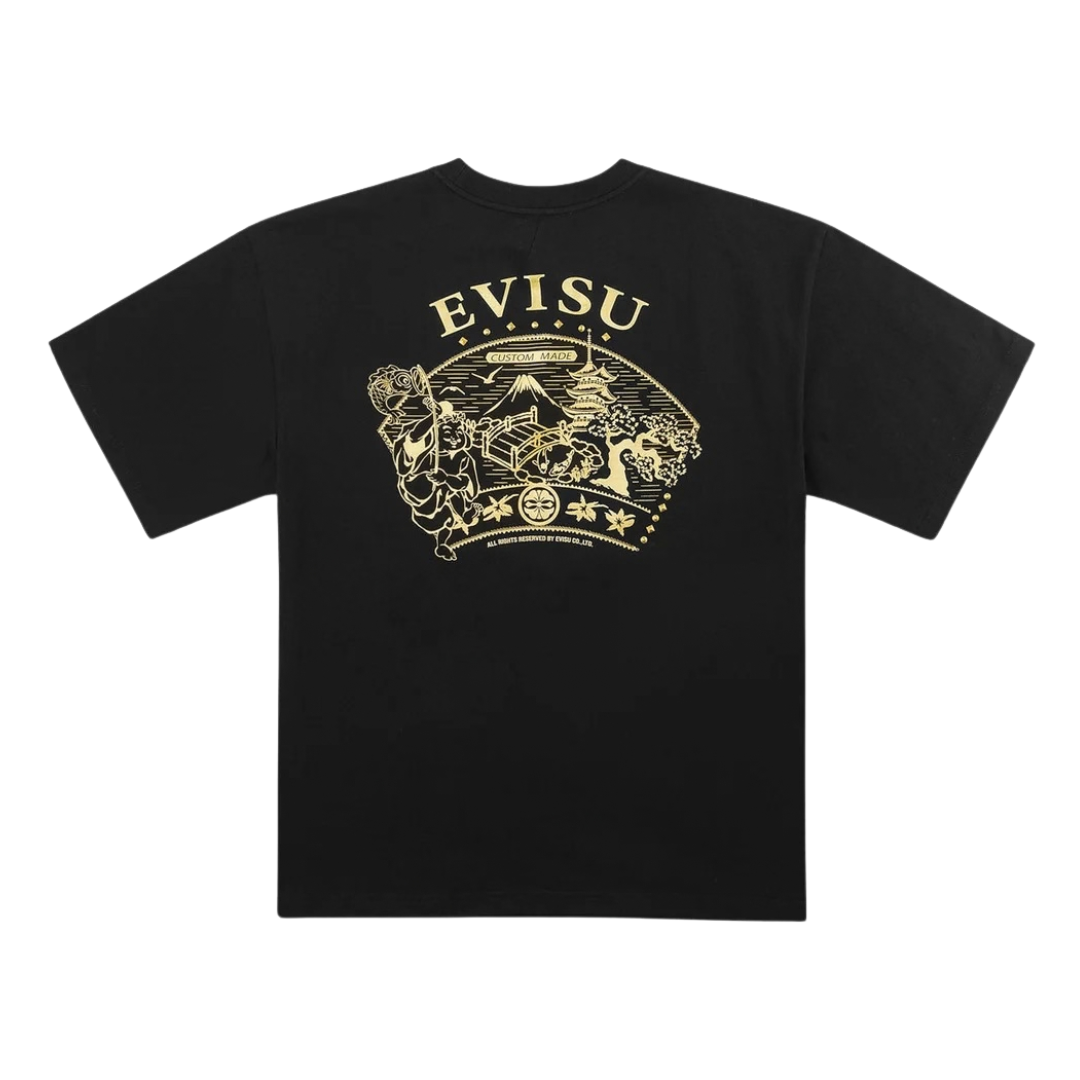 Evisu Gold Print Studded T-Shirt in Black
