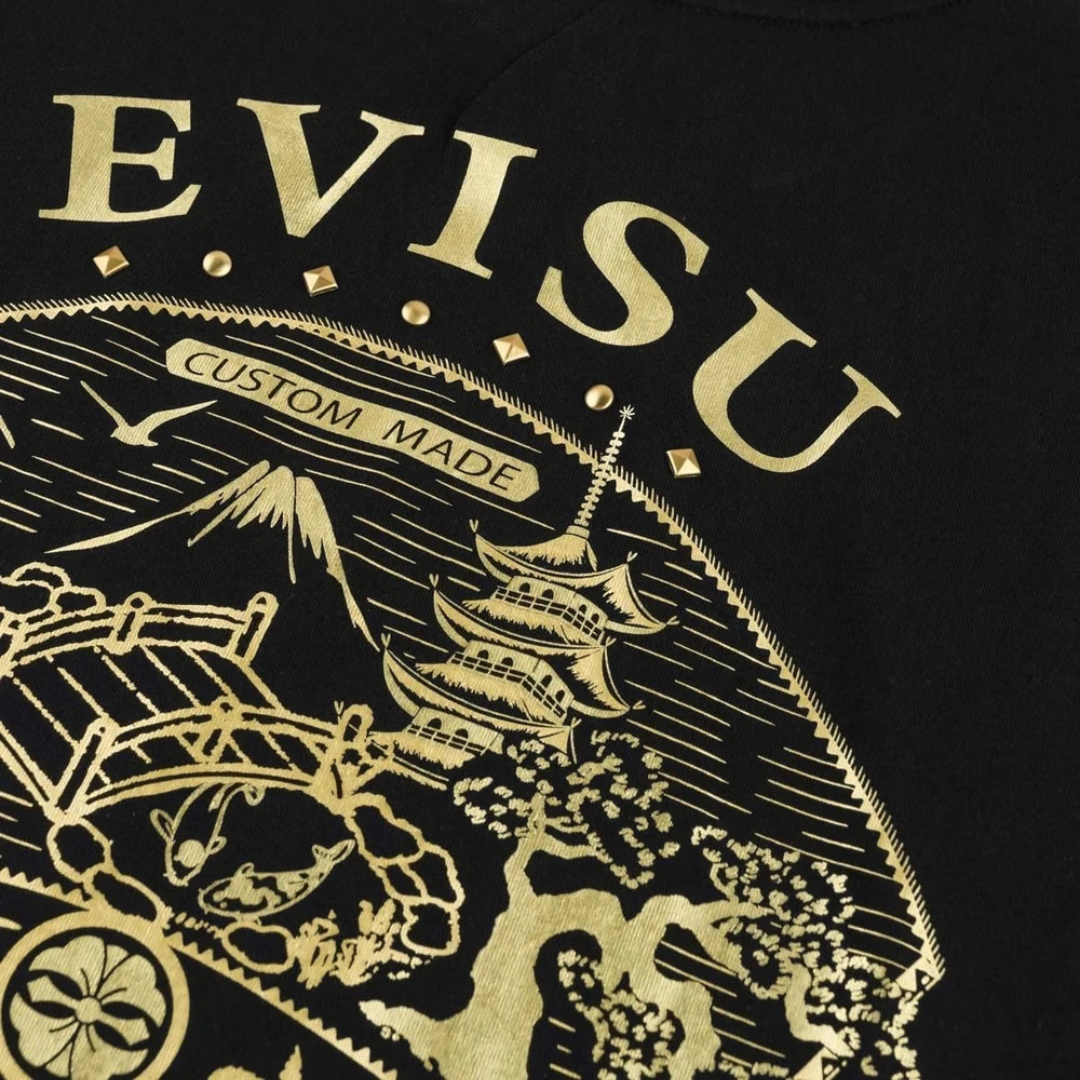 Evisu Gold Print Studded T-Shirt in Black
