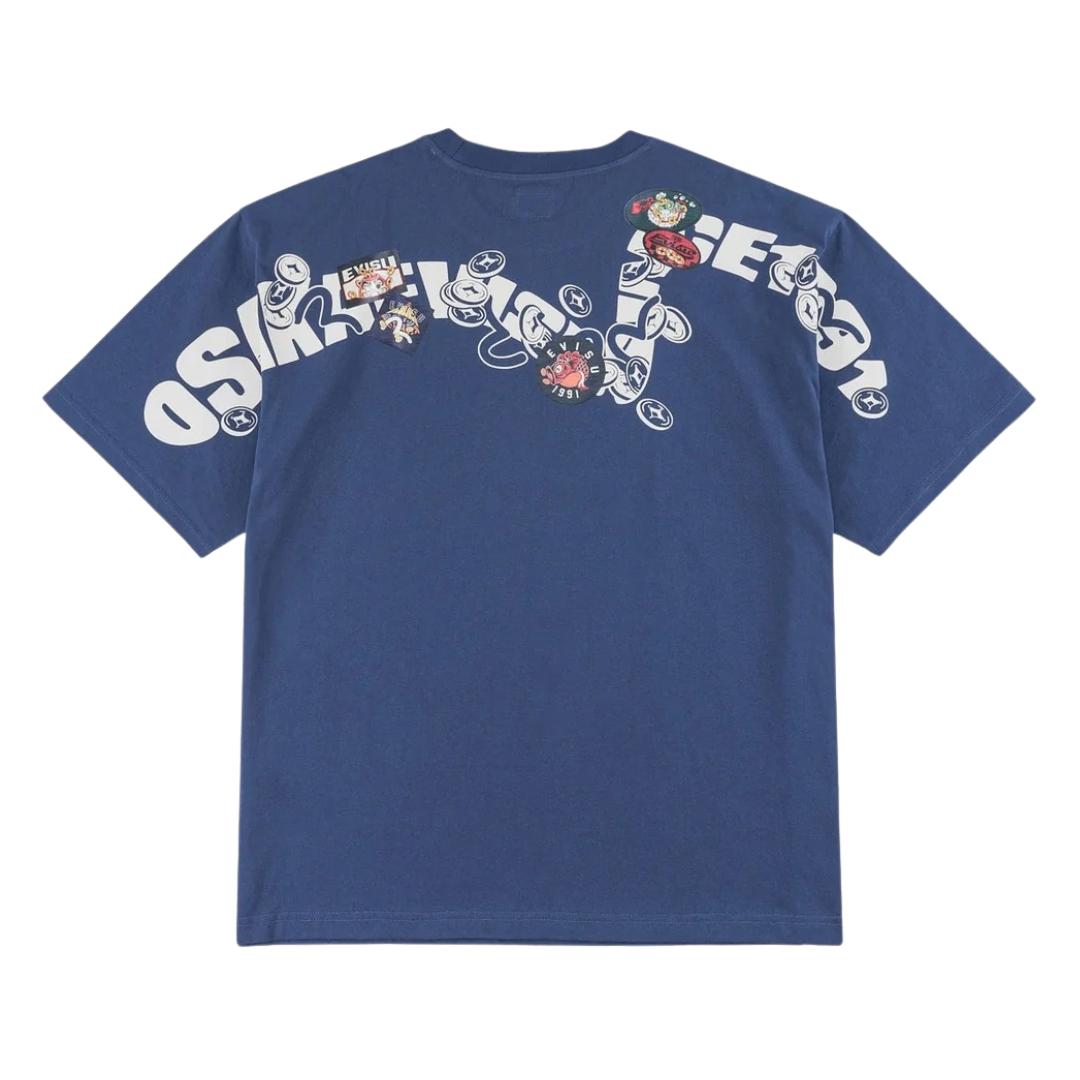 Evisu Multi Badge Daicock T-Shirt in Dark Blue