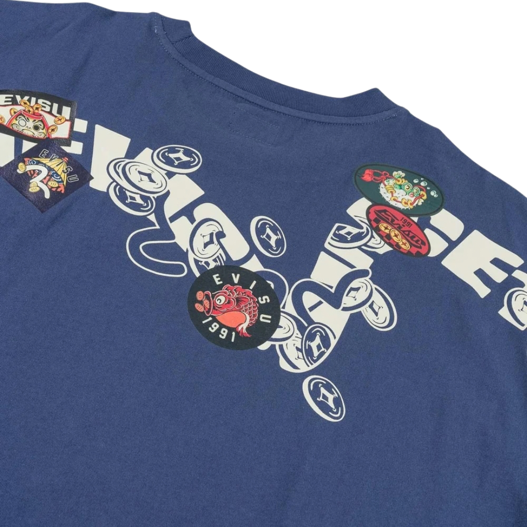 Evisu Multi Badge Daicock T-Shirt in Dark Blue