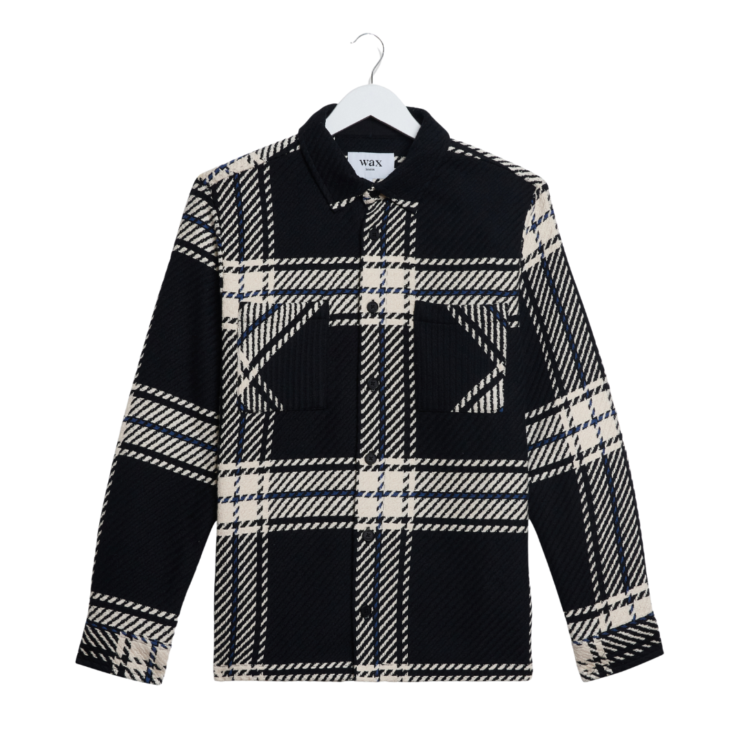 Wax London Whiting Overshirt in Black & Ecru