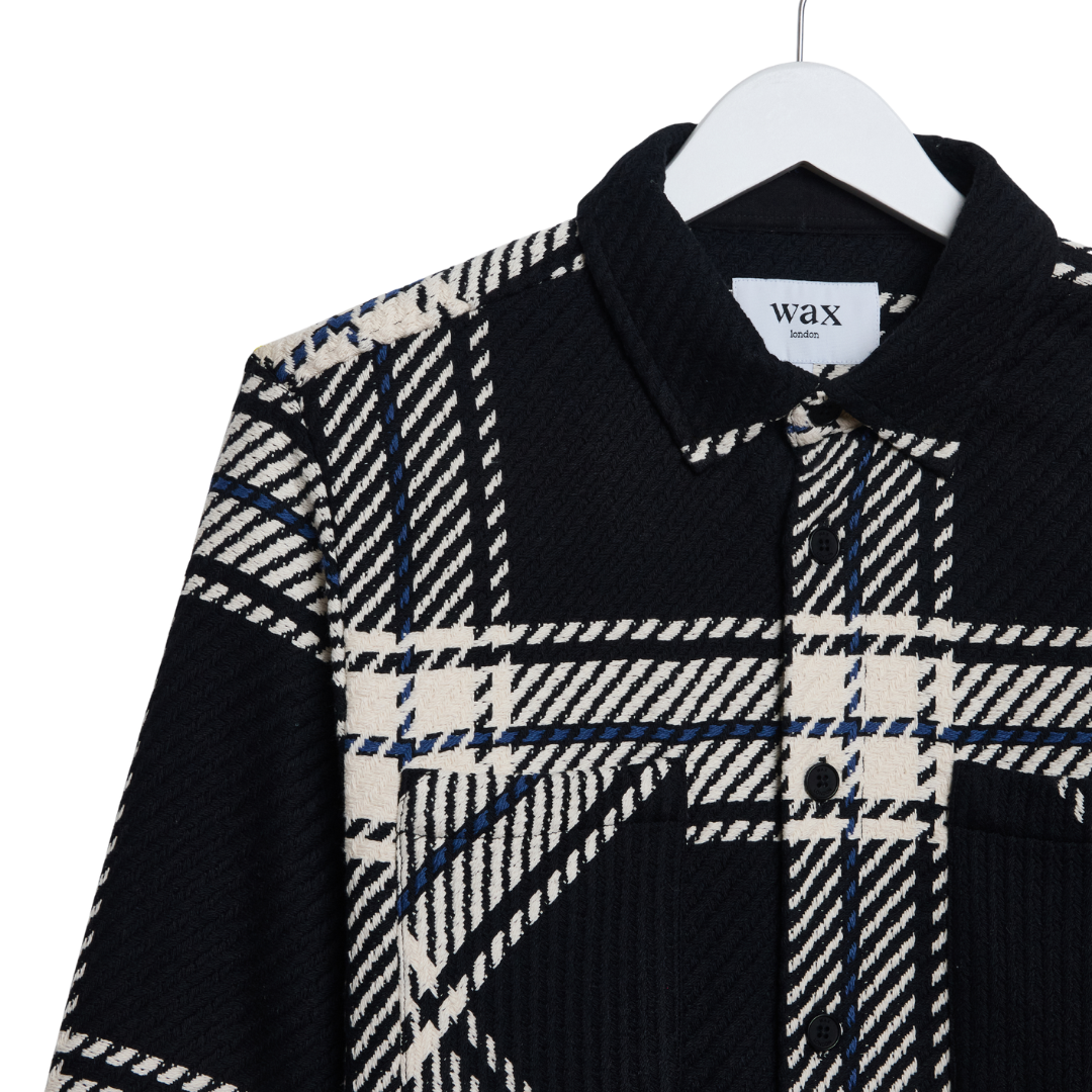 Wax London Whiting Overshirt in Black & Ecru