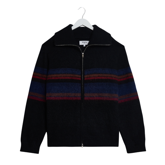Wax London Norris Zip Funnel Neck Jumper in Black Stripe
