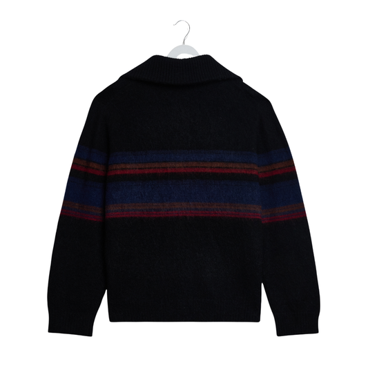 Wax London Norris Zip Funnel Neck Jumper in Black Stripe