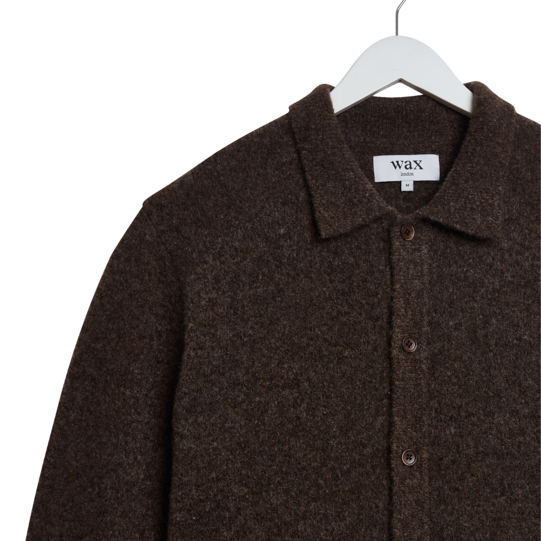 Wax London Tristan Long Sleeve Knitted Top in Chocolate