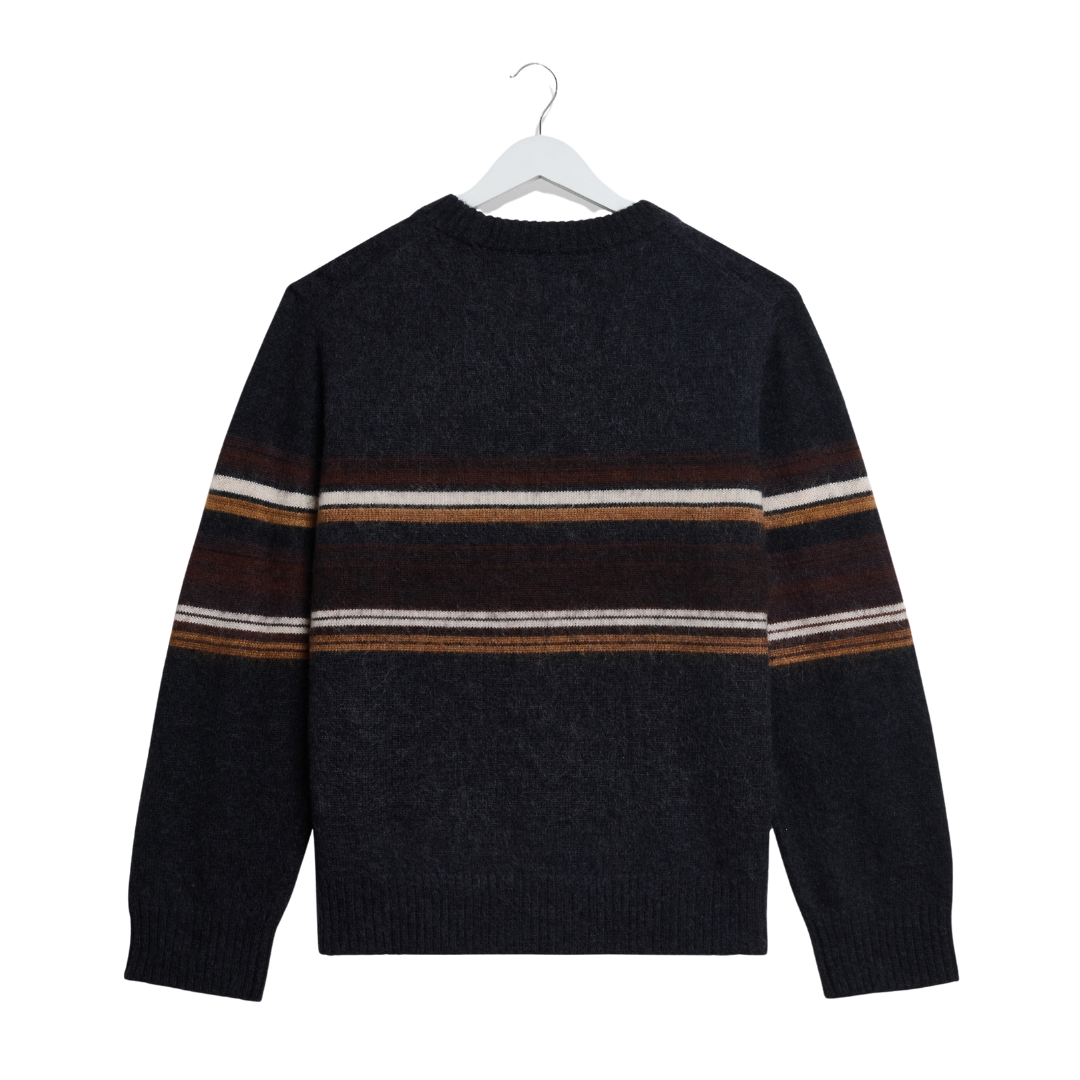 Wax London Wilde Crew Bold Stripe Knitted Jumper in Charcoal & Brown