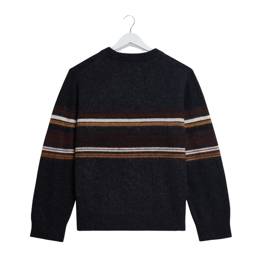 Wax London Wilde Crew Bold Stripe Knitted Jumper in Charcoal & Brown