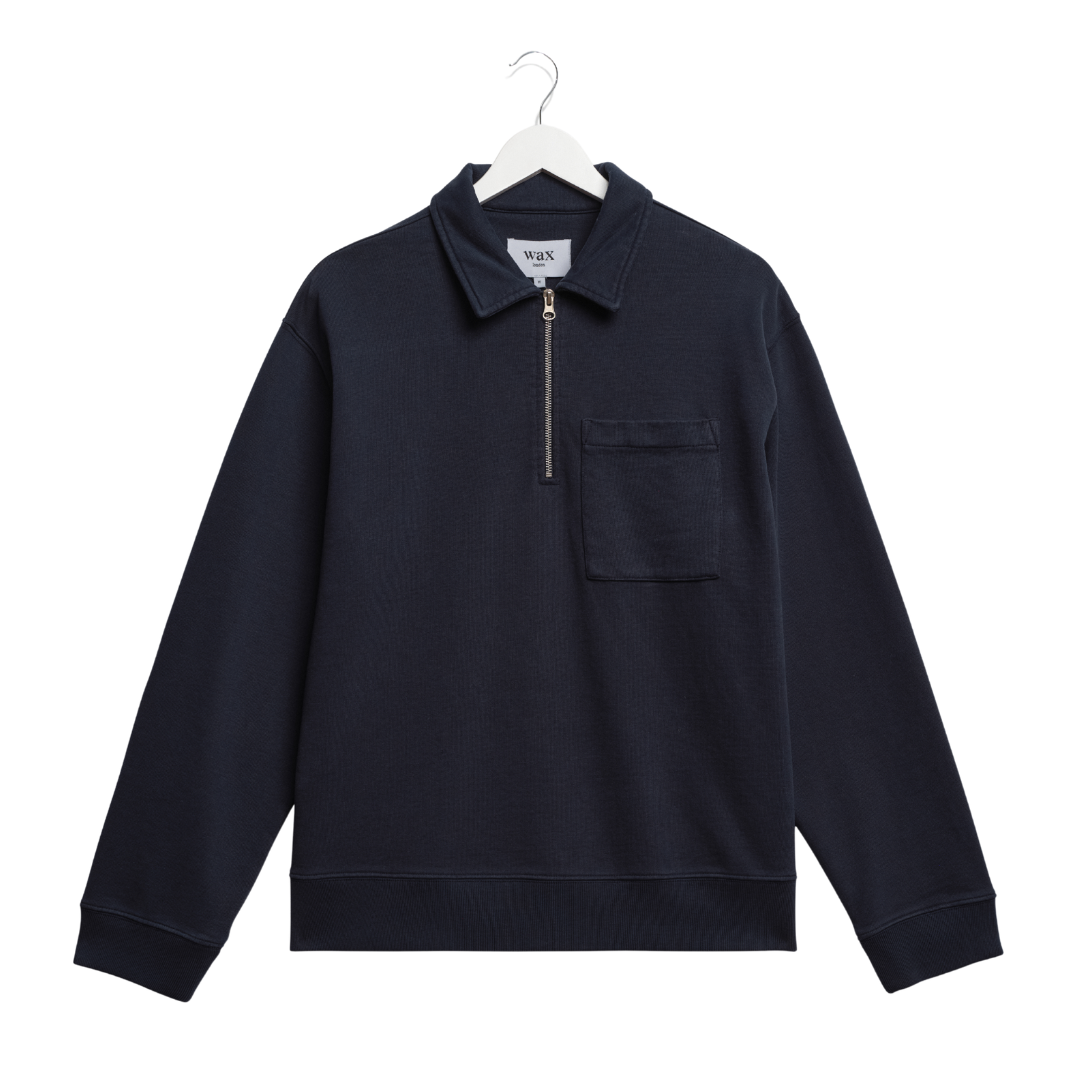 Wax London Reeve Quarter Zip Sweatshirt in Washed Navy