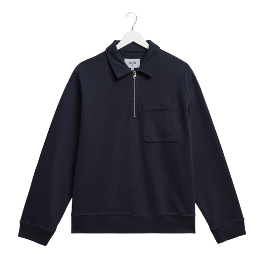 Wax London Reeve Quarter Zip Sweatshirt in Washed Navy