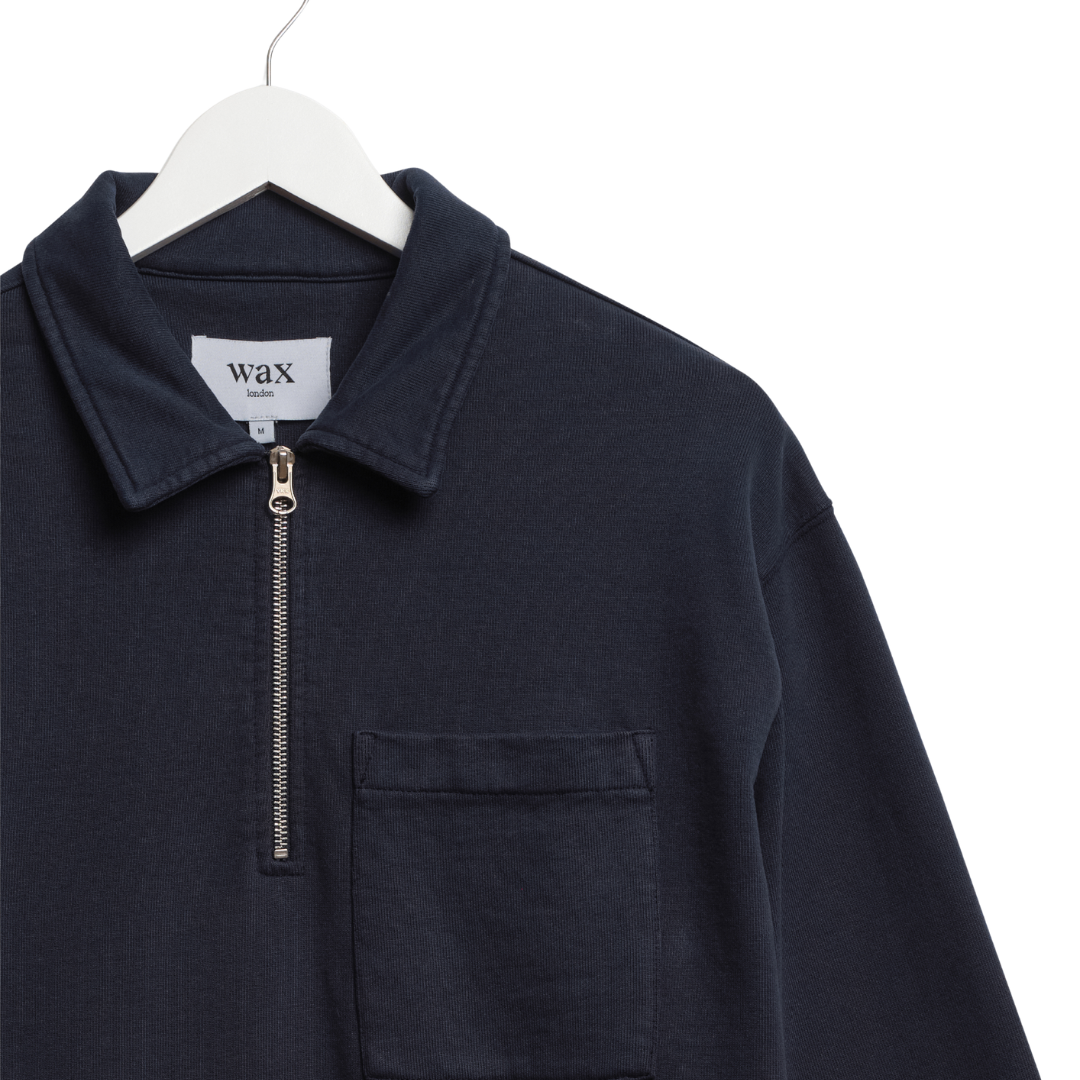 Wax London Reeve Quarter Zip Sweatshirt in Washed Navy