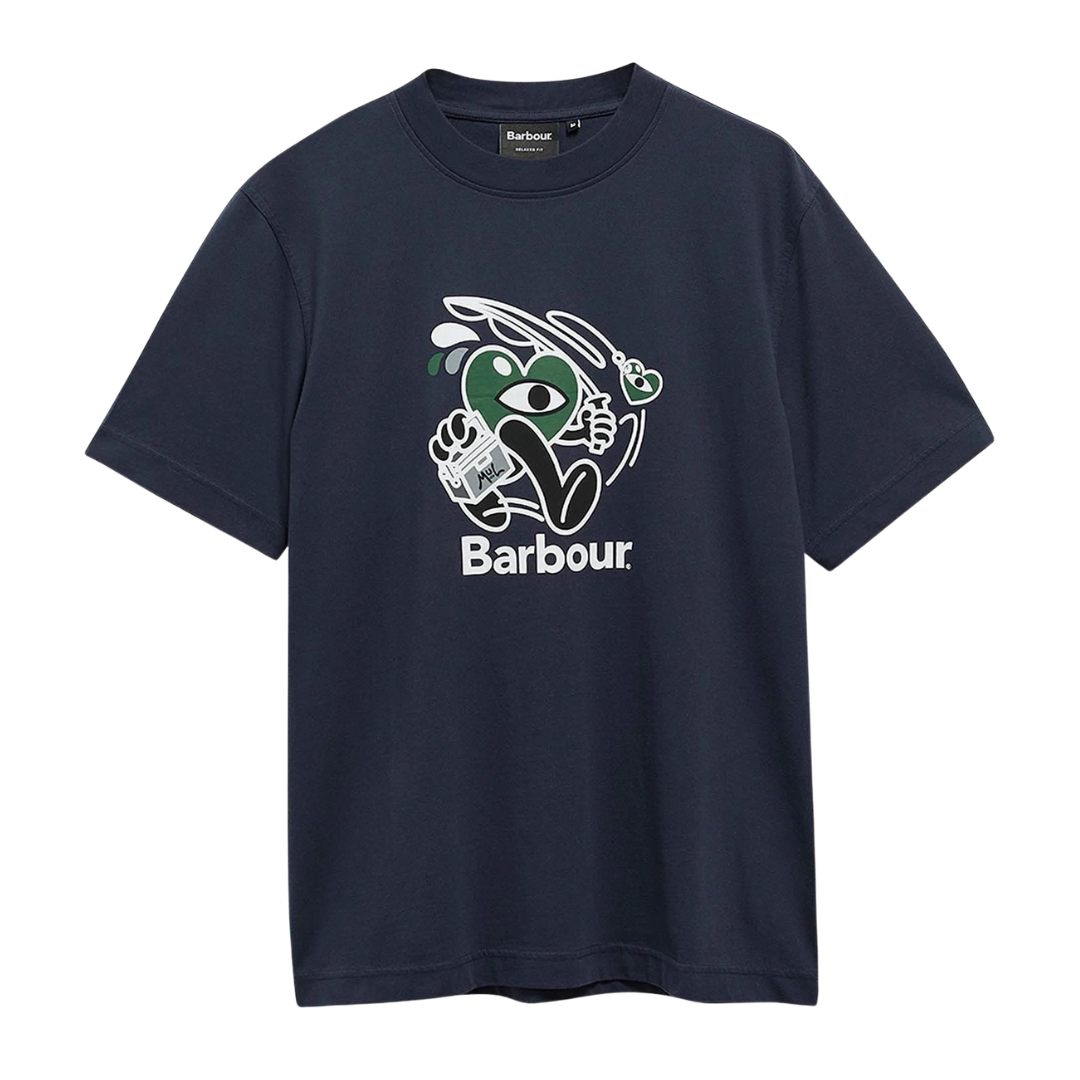 Barbour X Mul Gone Fishing T-Shirt in Navy