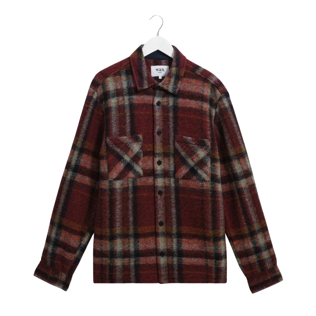 Wax London Whiting Overshirt in Burgundy & Multi