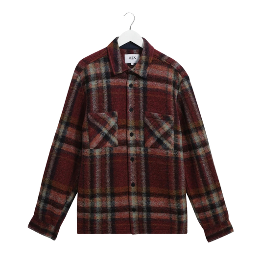 Wax London Whiting Overshirt in Burgundy & Multi